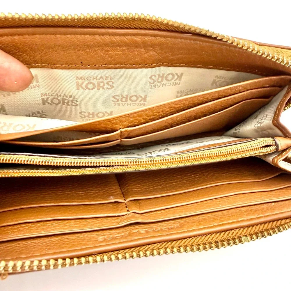 Michael Kors Womens Continental Zip Wallet Brown Pebbled Leather